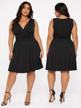 AA Studio Plus Size Y2K Black Ruched Empire Waist Dress 14W